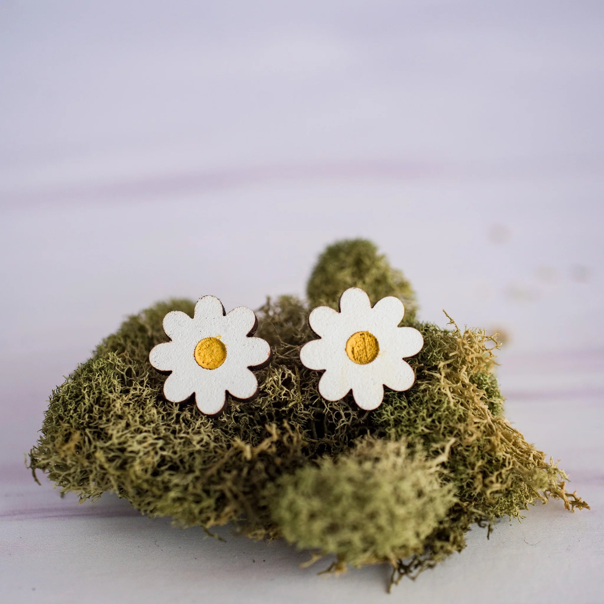 Shop Hand-Painted Daisy Stud Earrings-Earrings at Ruby Joy Boutique, a Women's Clothing Store in Pickerington, Ohio