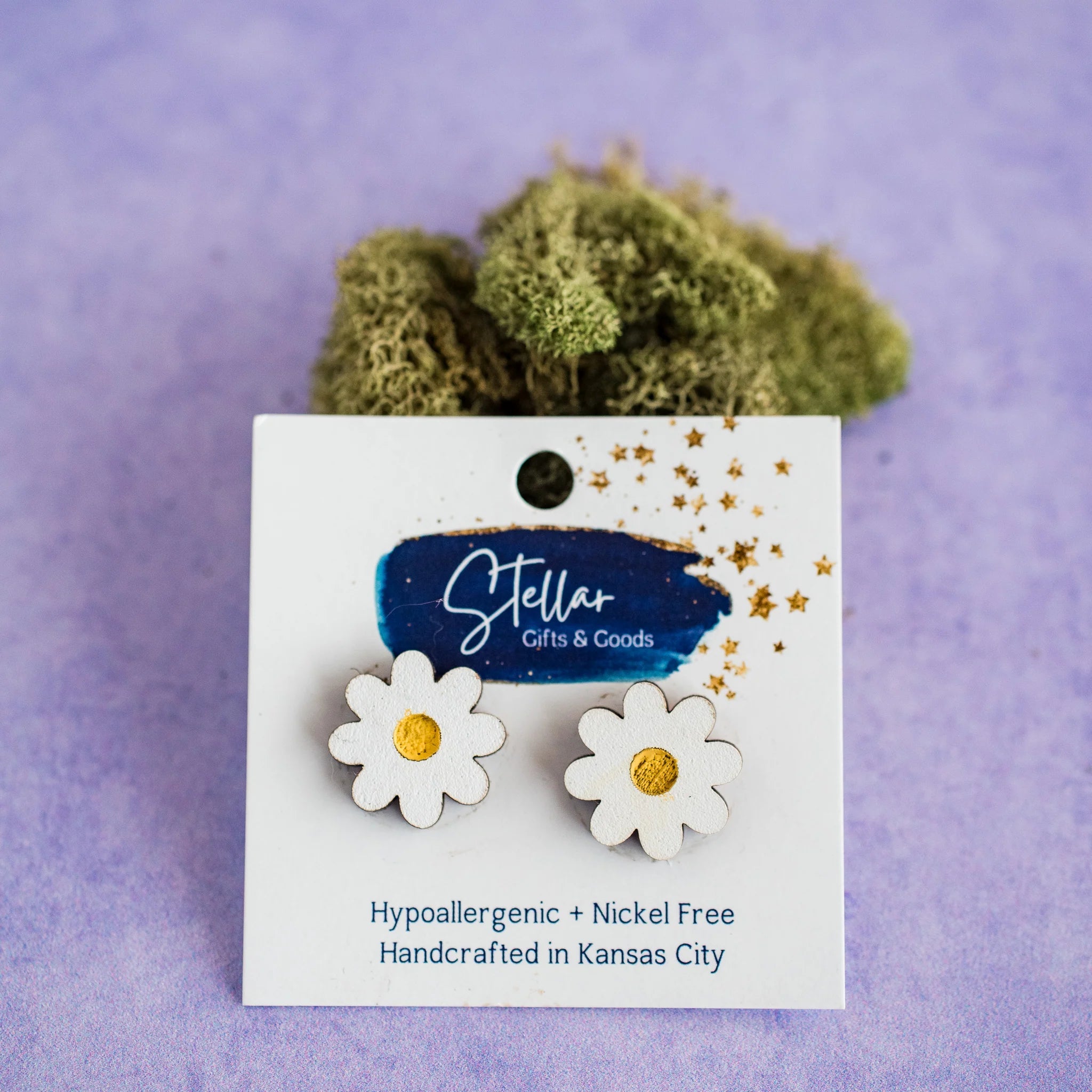 Shop Hand-Painted Daisy Stud Earrings-Earrings at Ruby Joy Boutique, a Women's Clothing Store in Pickerington, Ohio