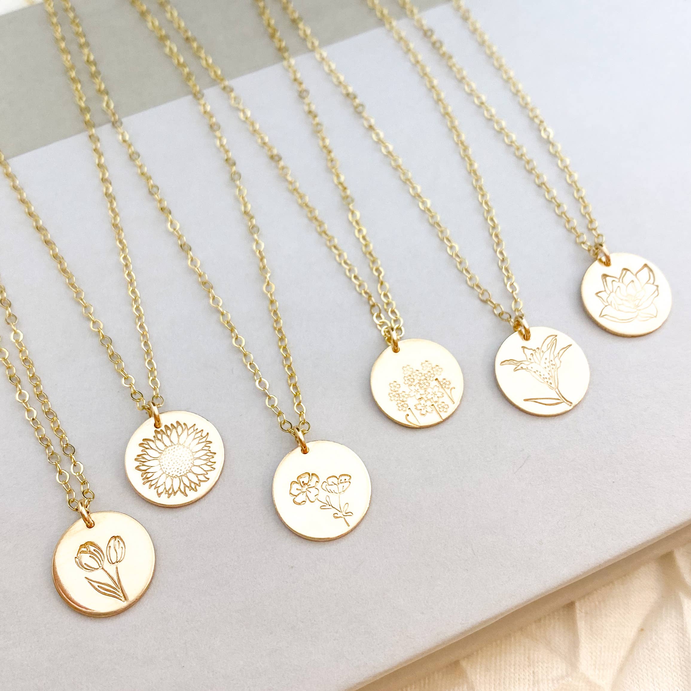 Shop Hand Stamped Birth Flower Necklaces-Necklaces at Ruby Joy Boutique, a Women's Clothing Store in Pickerington, Ohio