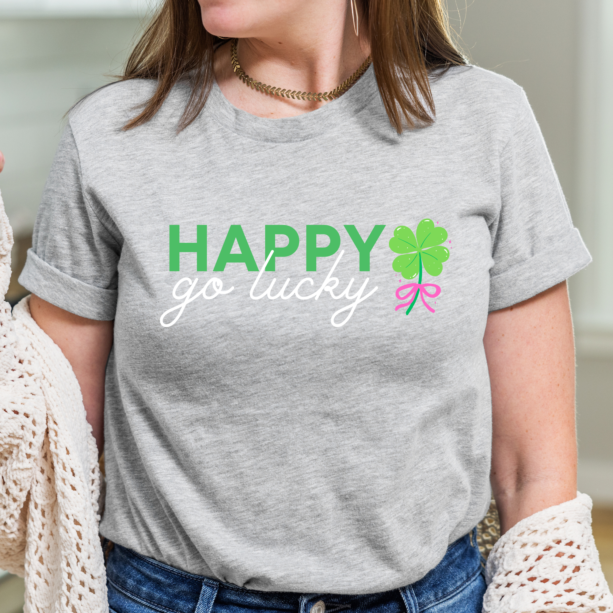 Shop Happy Go Lucky | St. Patrick's Day Graphic Top-Tee at Ruby Joy Boutique, a Women's Clothing Store in Pickerington, Ohio