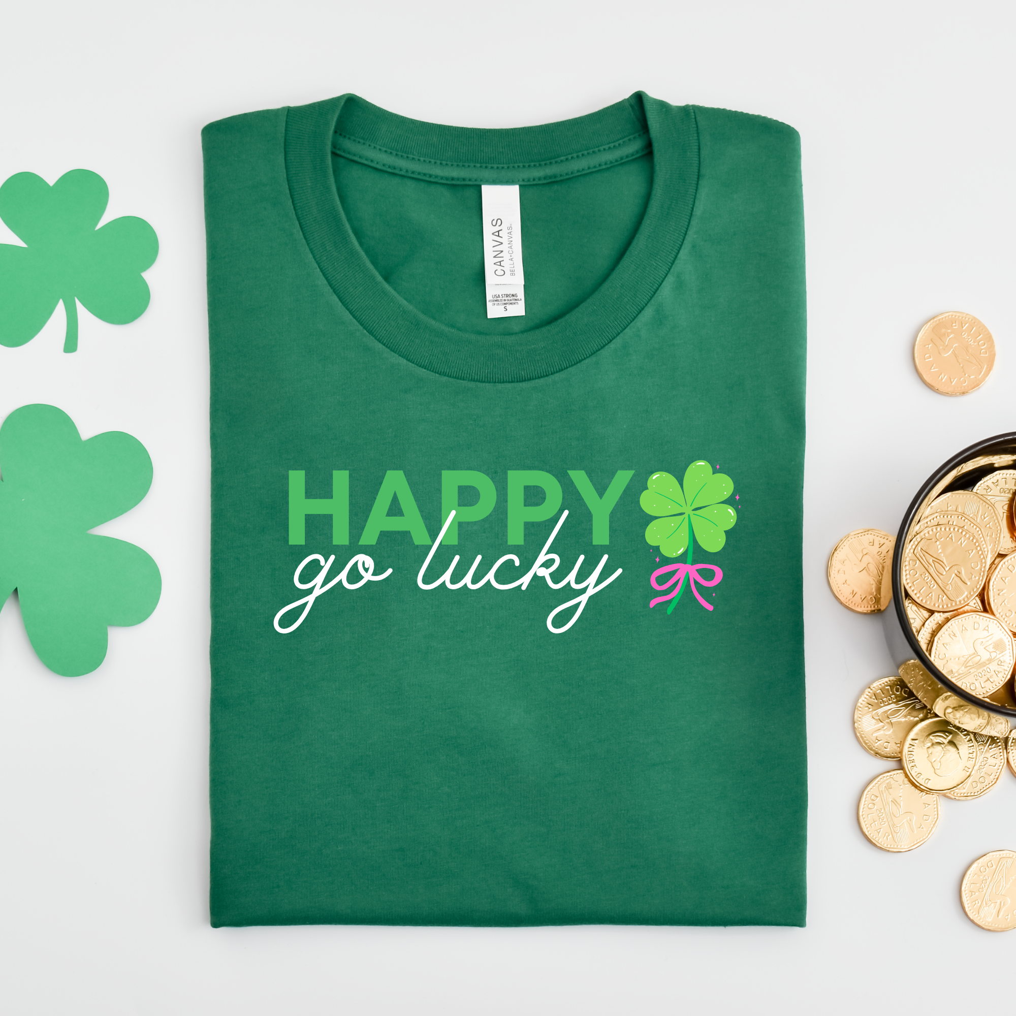 Shop Happy Go Lucky | St. Patrick's Day Graphic Top-Tee at Ruby Joy Boutique, a Women's Clothing Store in Pickerington, Ohio