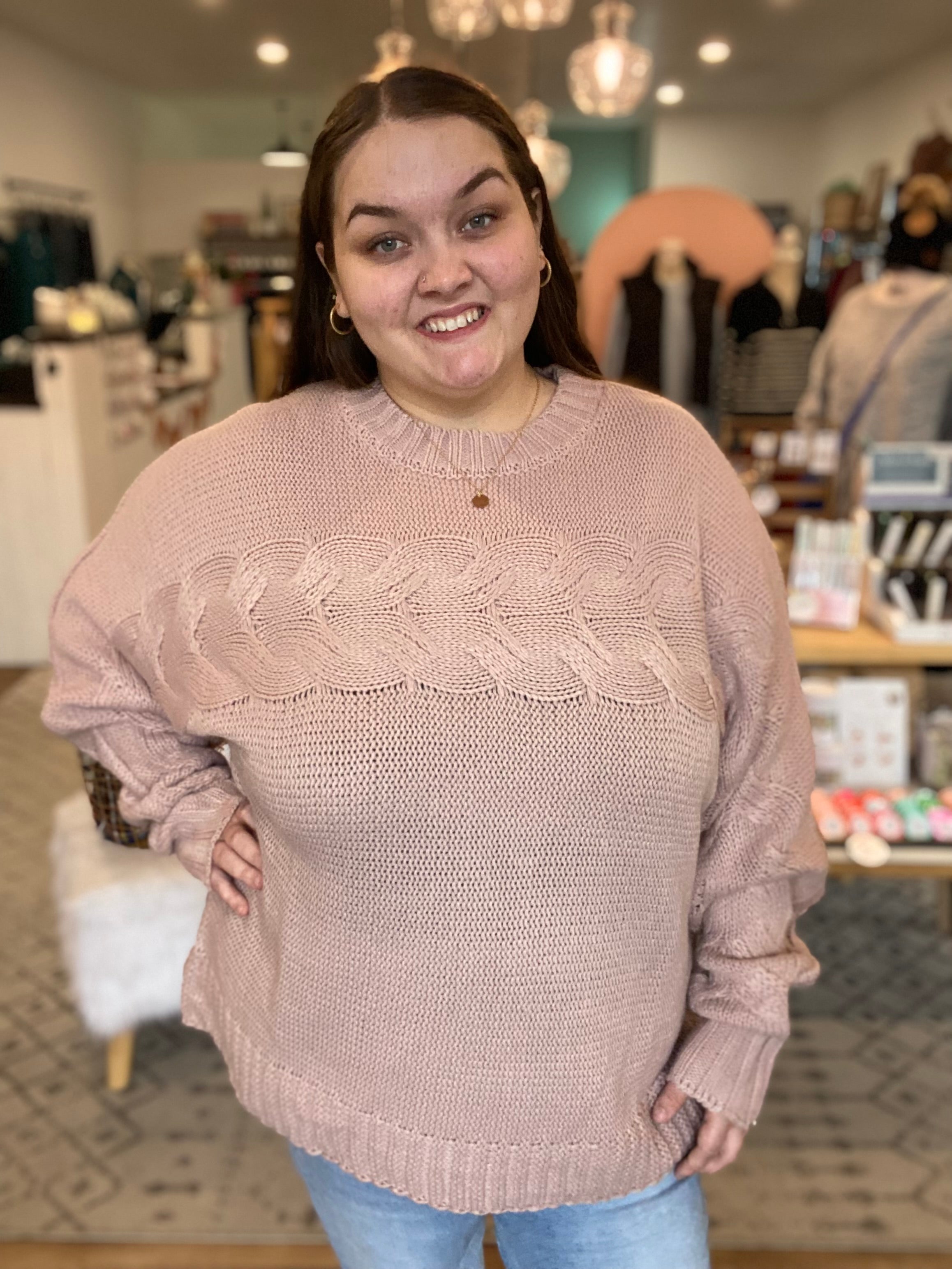 Shop Harper Cable Knit Oversized Sweater-Sweater at Ruby Joy Boutique, a Women's Clothing Store in Pickerington, Ohio