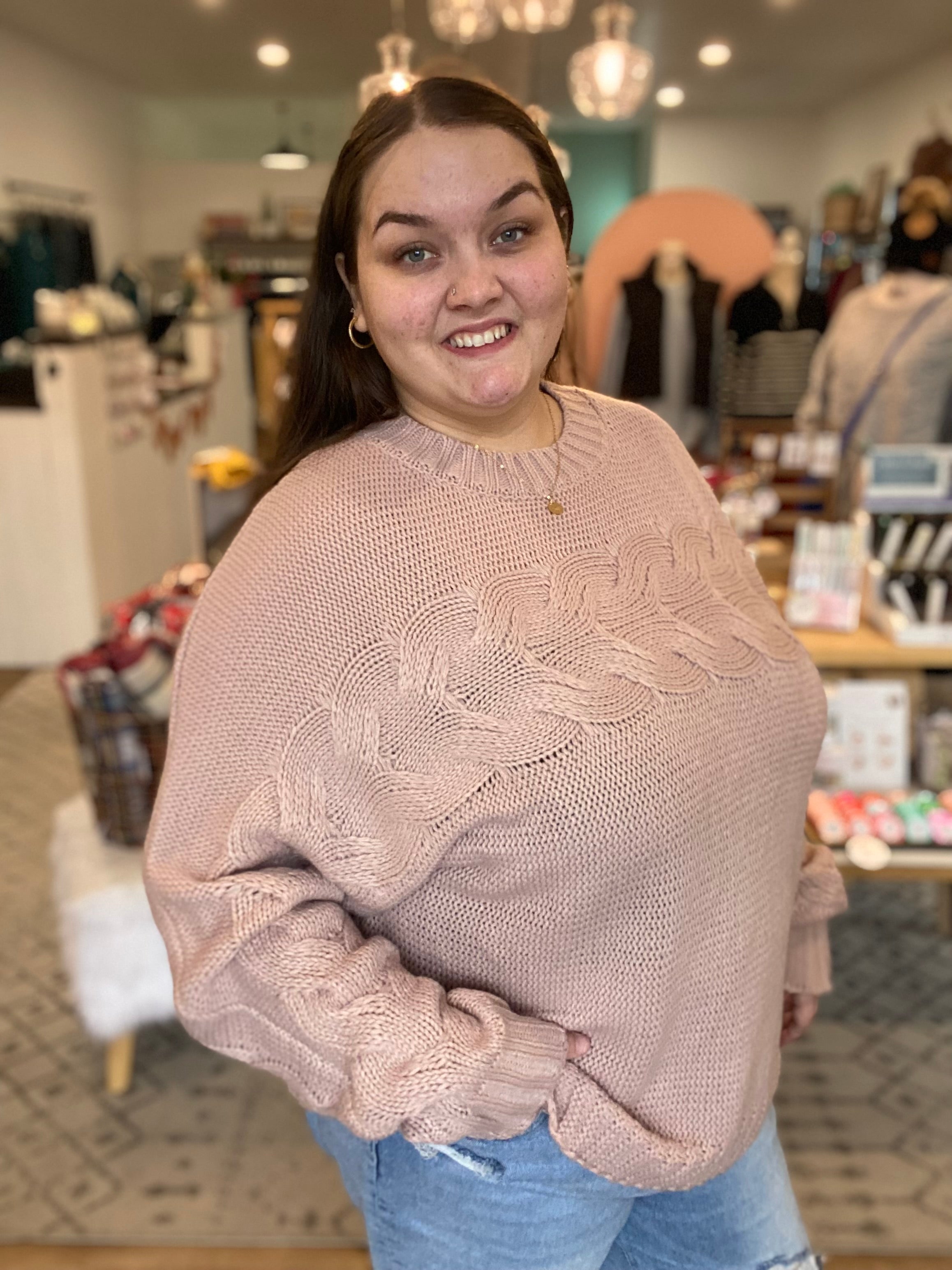 Shop Harper Cable Knit Oversized Sweater-Sweater at Ruby Joy Boutique, a Women's Clothing Store in Pickerington, Ohio