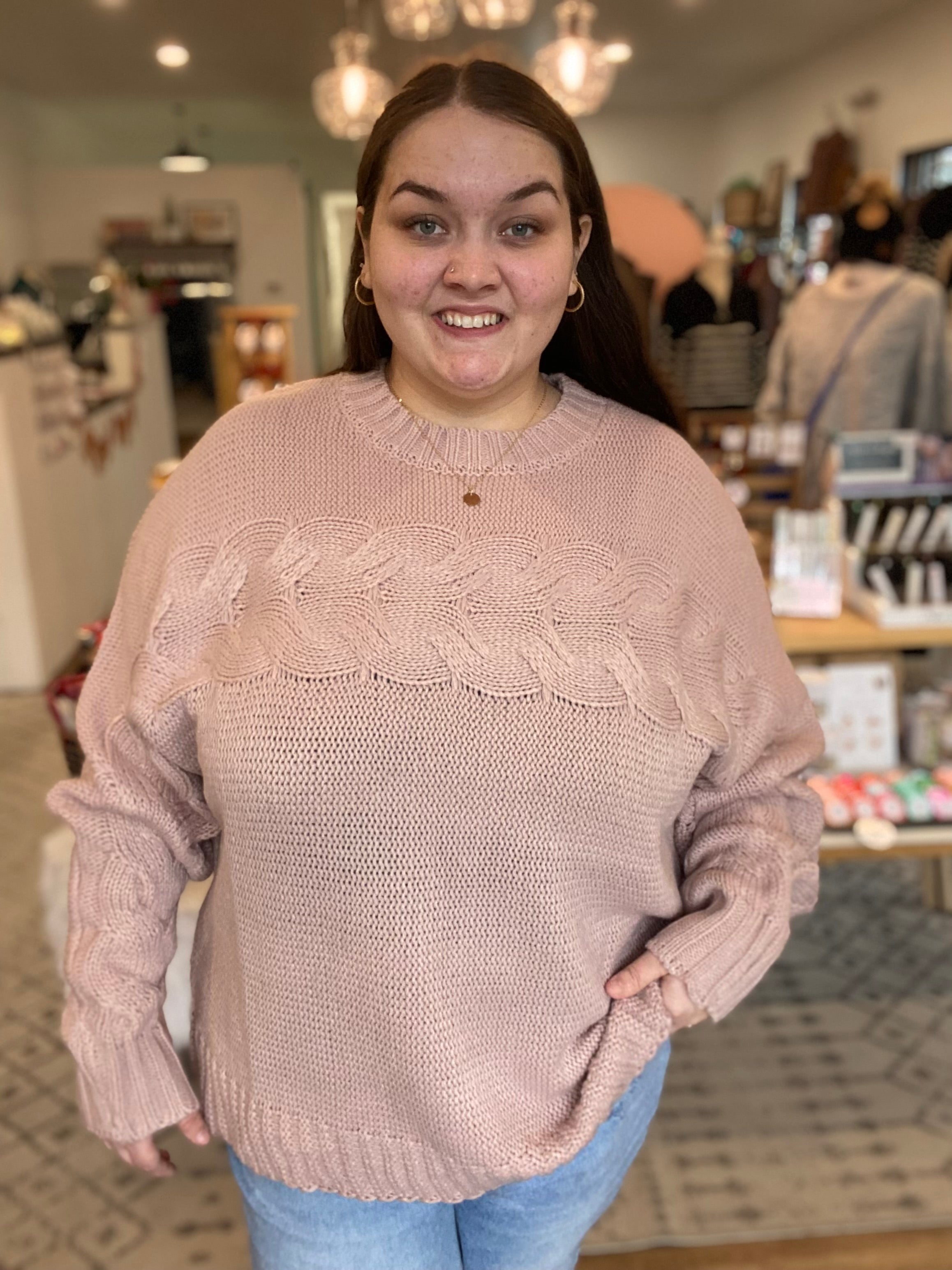 Shop Harper Cable Knit Oversized Sweater-Sweater at Ruby Joy Boutique, a Women's Clothing Store in Pickerington, Ohio