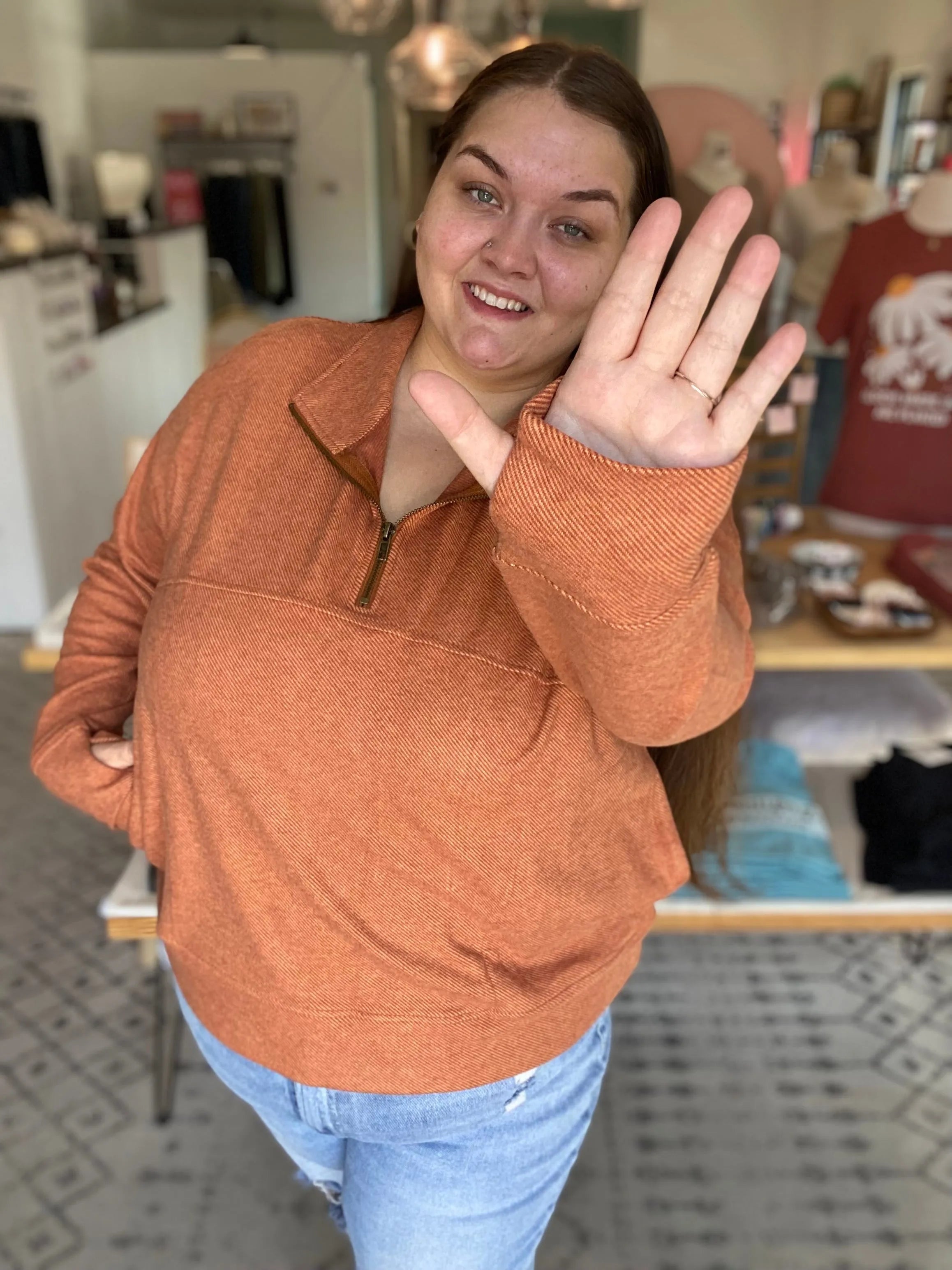 Shop Harvest Quarter Zip Pullover- at Ruby Joy Boutique, a Women's Clothing Store in Pickerington, Ohio