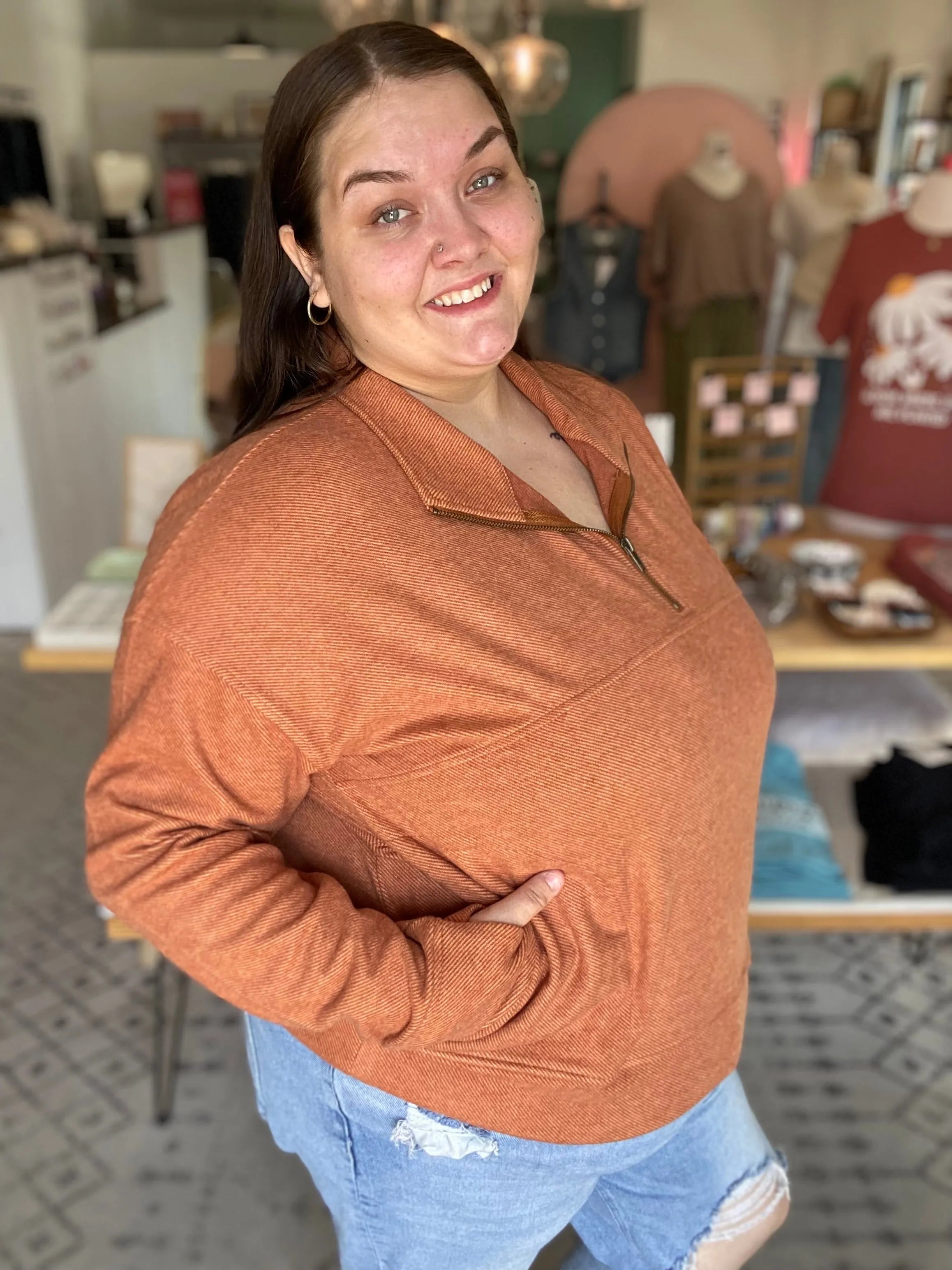 Shop Harvest Quarter Zip Pullover- at Ruby Joy Boutique, a Women's Clothing Store in Pickerington, Ohio