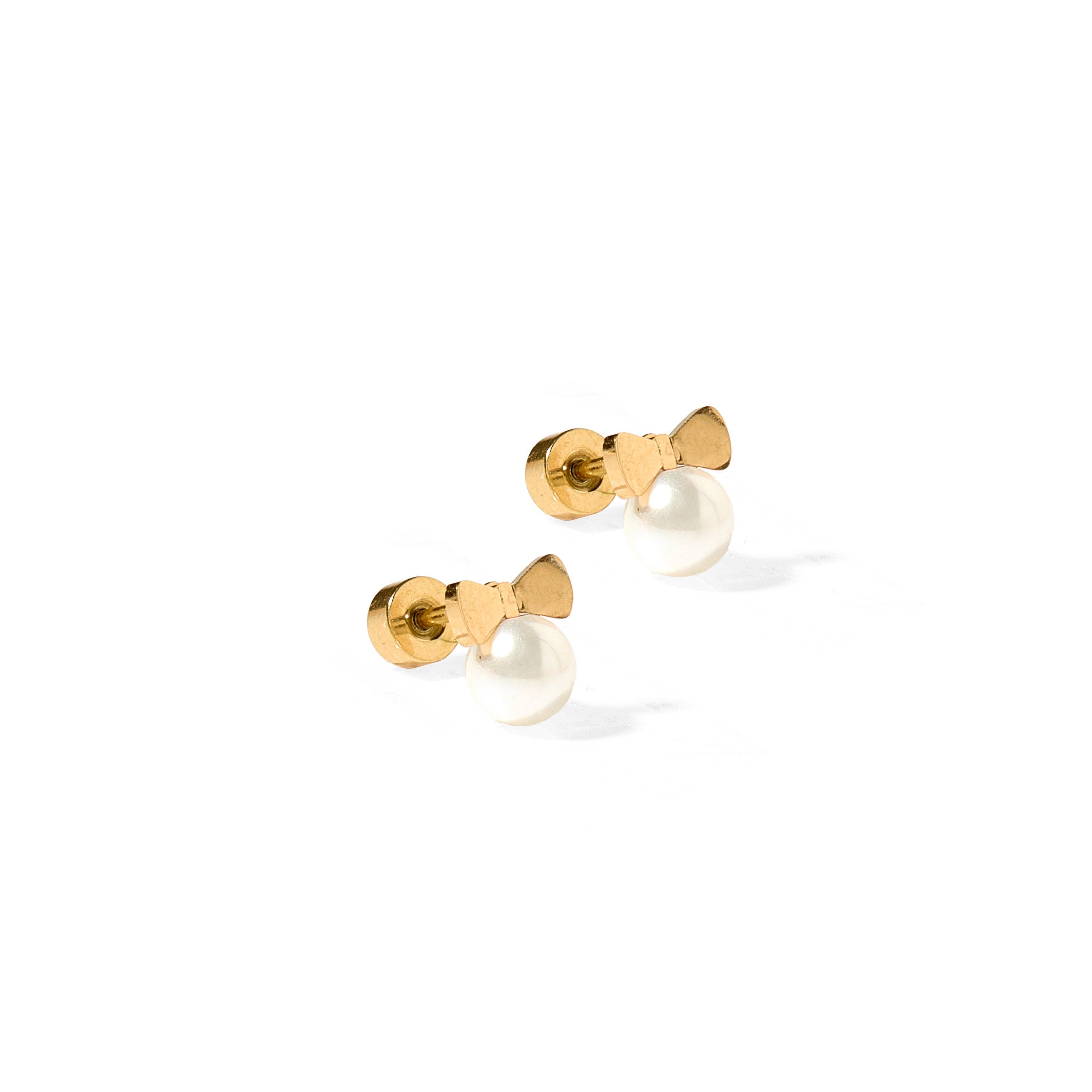 Shop Heidi Pearl Bow Screwback Stud Earrings- at Ruby Joy Boutique, a Women's Clothing Store in Pickerington, Ohio