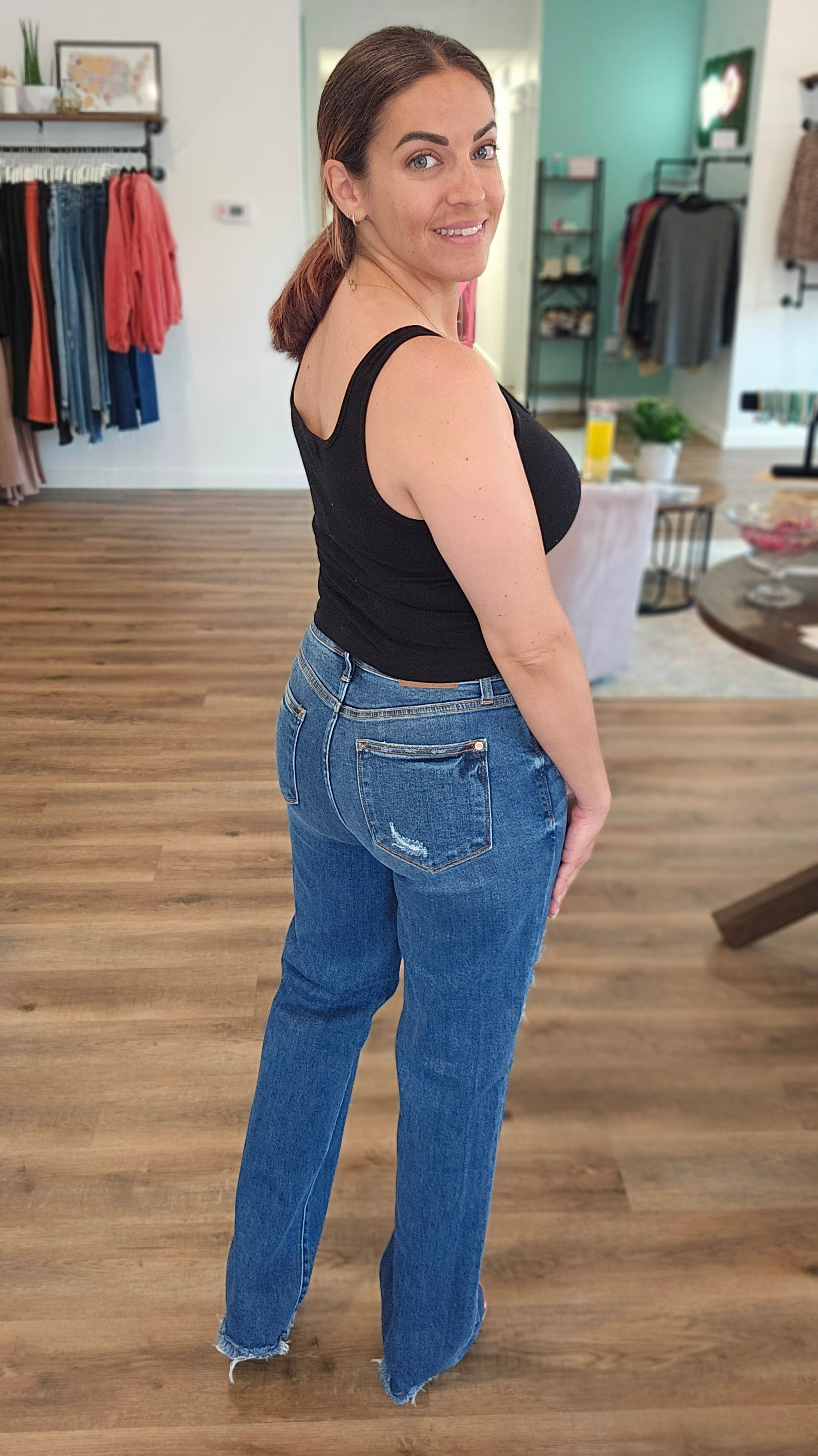 Shop High Rise Dad Jeans | Judy Blue-Denim at Ruby Joy Boutique, a Women's Clothing Store in Pickerington, Ohio