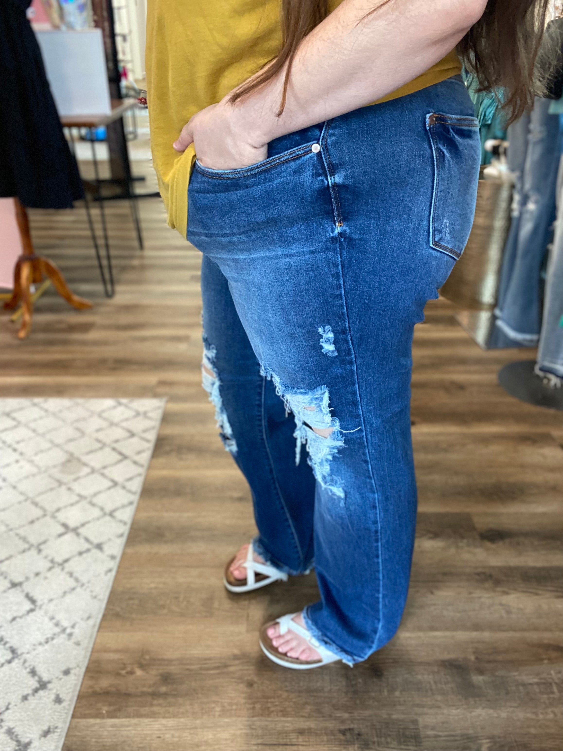 Shop High Rise Dad Jeans | Judy Blue-Denim at Ruby Joy Boutique, a Women's Clothing Store in Pickerington, Ohio