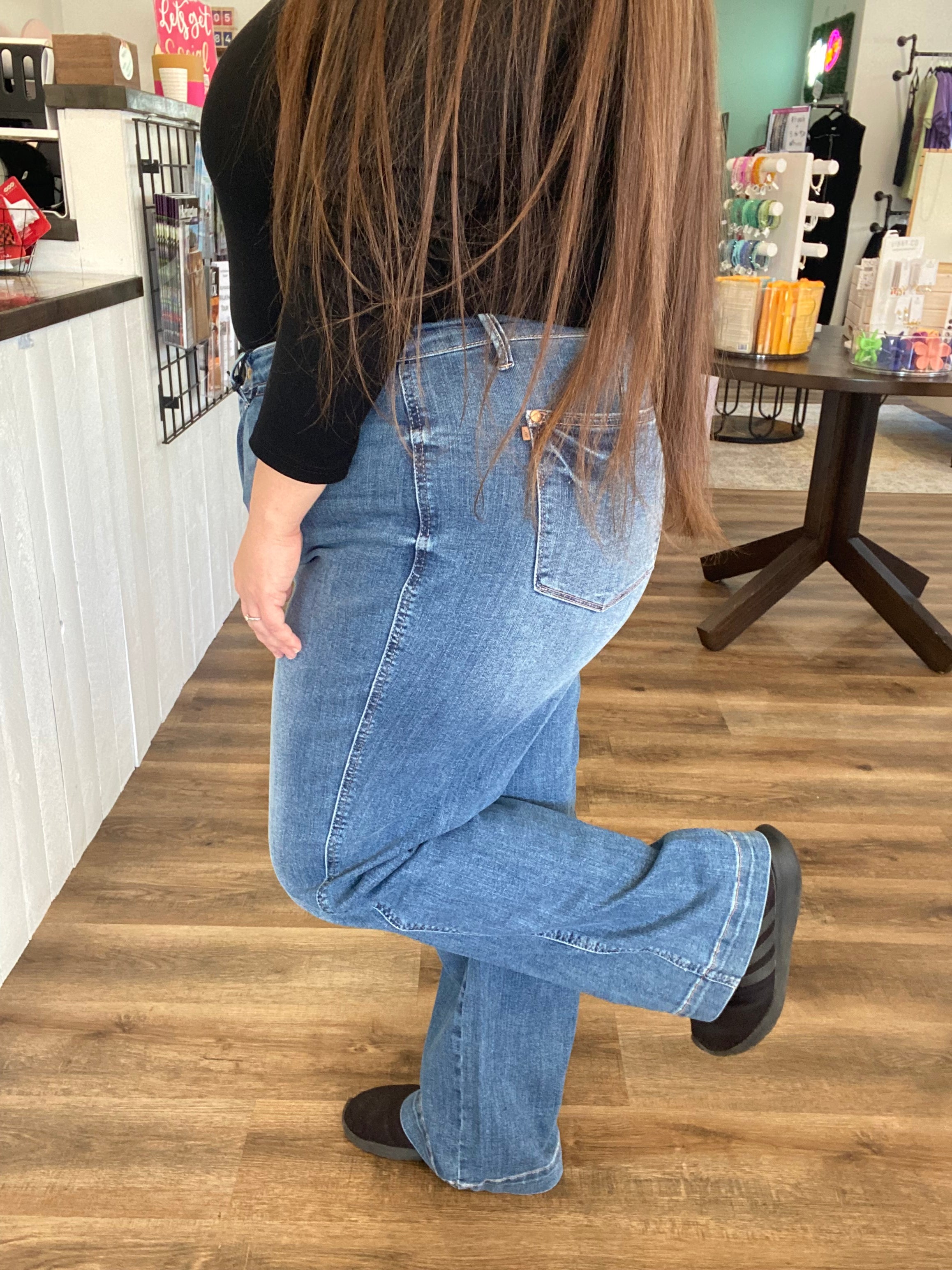 Shop High-Rise Straight Leg Contrast Thread Jeans | Judy Blue- at Ruby Joy Boutique, a Women's Clothing Store in Pickerington, Ohio