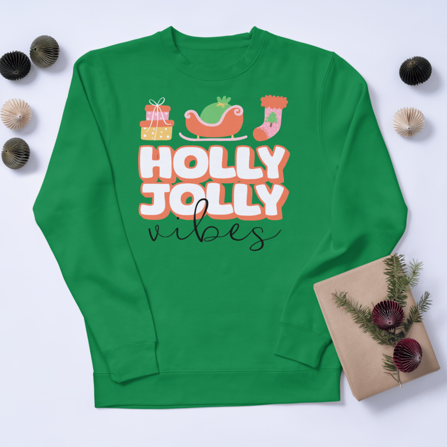 Shop Holly Jolly Vibes Sweatshirt | Original Design-sweatshirt at Ruby Joy Boutique, a Women's Clothing Store in Pickerington, Ohio