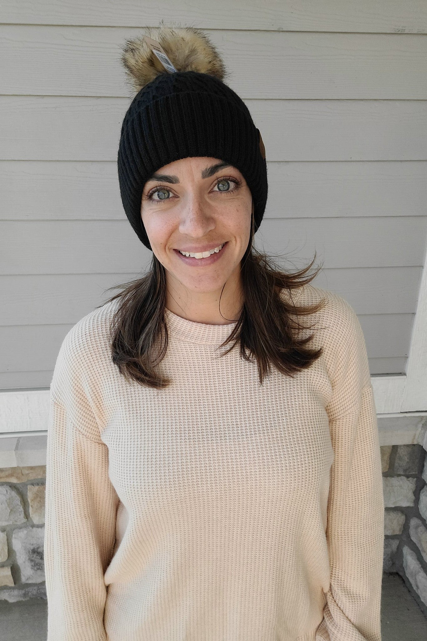 Shop Honeycomb Beanie with Pom - C.C.-Winter Hat at Ruby Joy Boutique, a Women's Clothing Store in Pickerington, Ohio