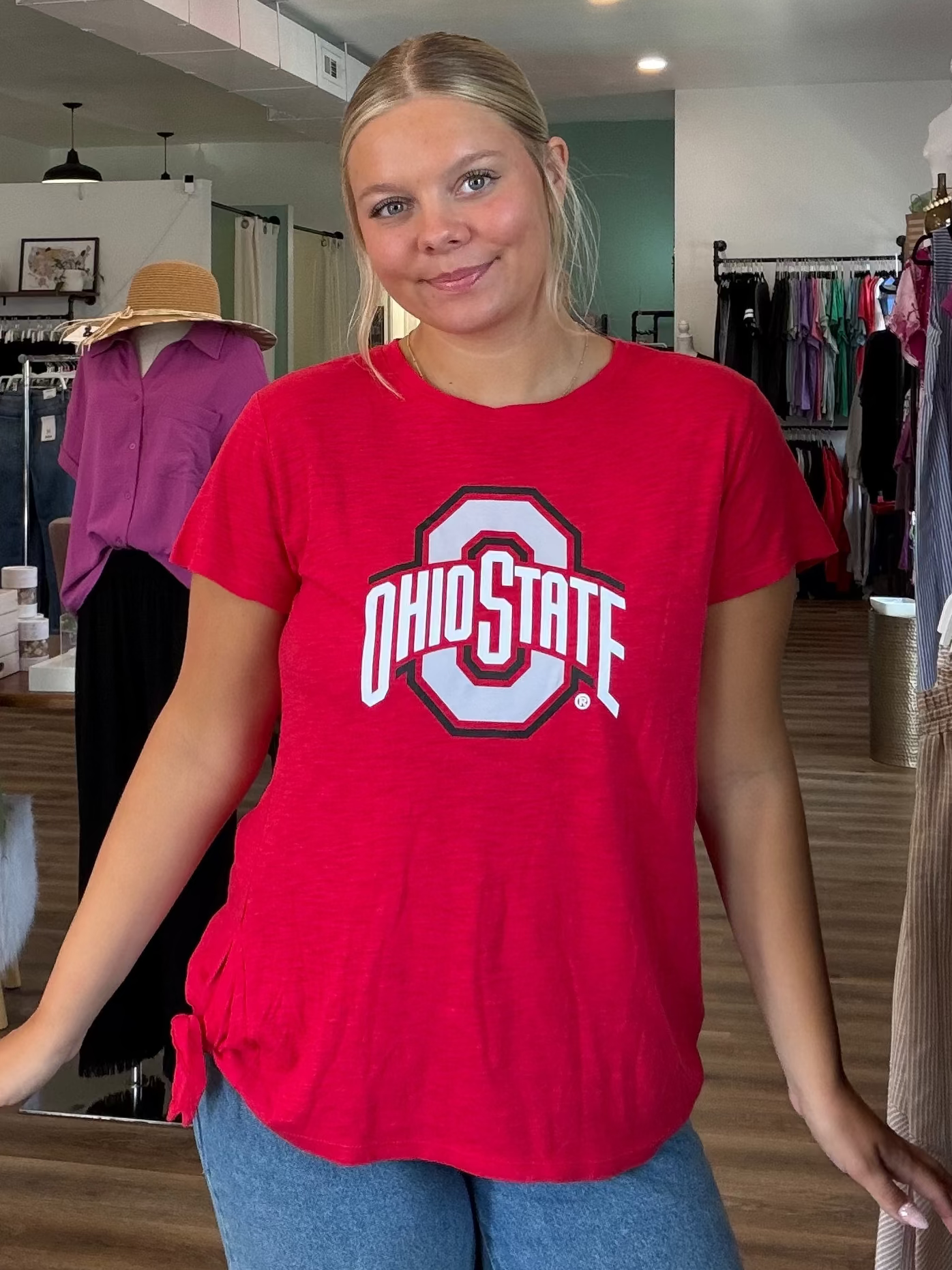 Shop Ohio State Buckeyes Long Sleeve Rylee Raglan Top- at Ruby Joy Boutique, a Women's Clothing Store in Pickerington, Ohio