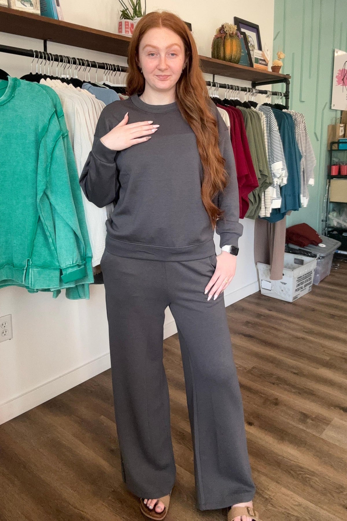 Shop All Day 2-Piece Scuba Set - Ash Grey- at Ruby Joy Boutique, a Women's Clothing Store in Pickerington, Ohio
