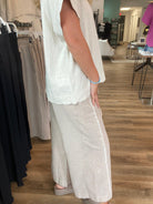 Shop Striped Wide Leg Linen Blend Pants - Tan- at Ruby Joy Boutique, a Women's Clothing Store in Pickerington, Ohio