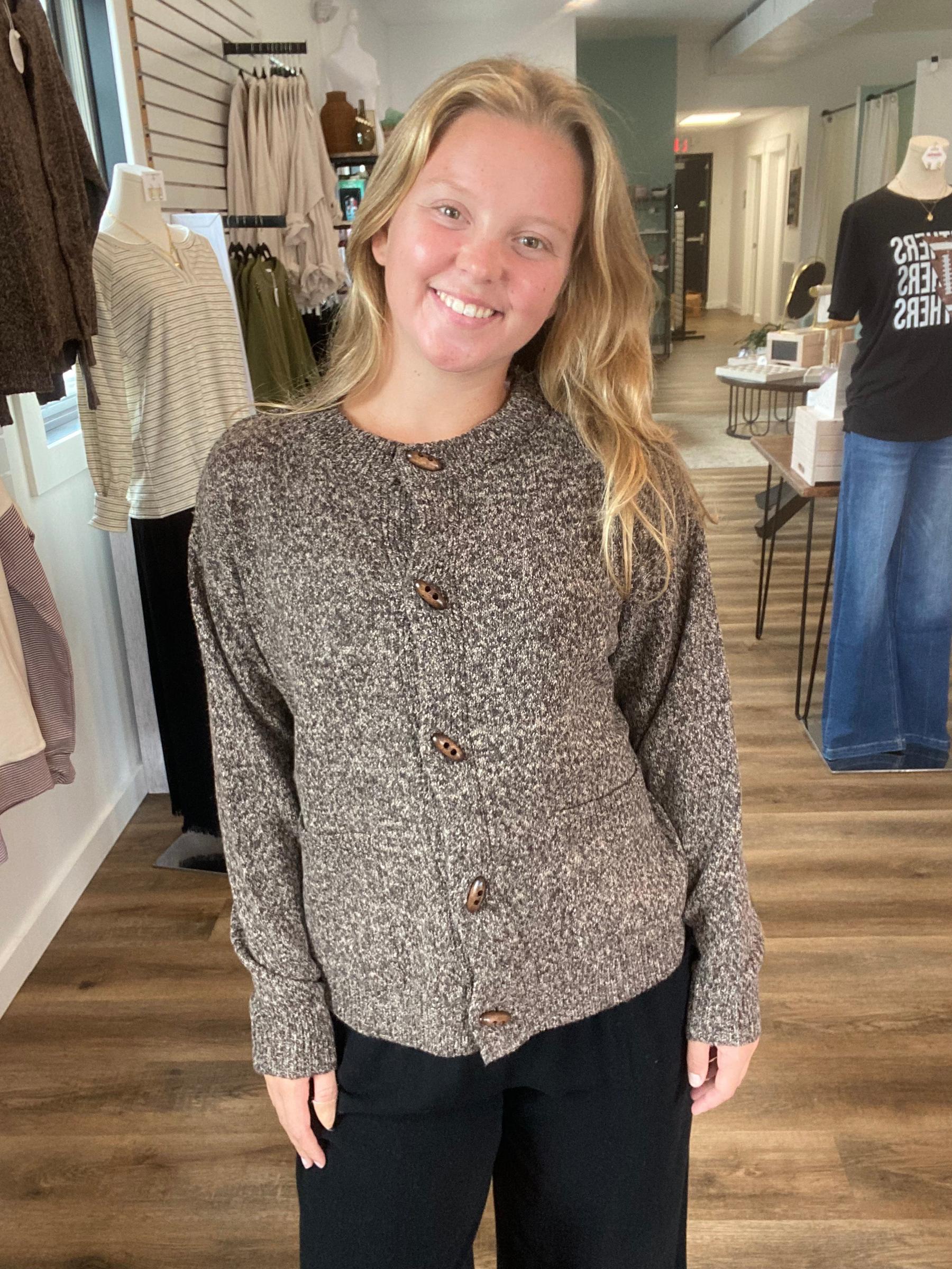 Shop Button Down Sweater Cardigan: Brown- at Ruby Joy Boutique, a Women's Clothing Store in Pickerington, Ohio
