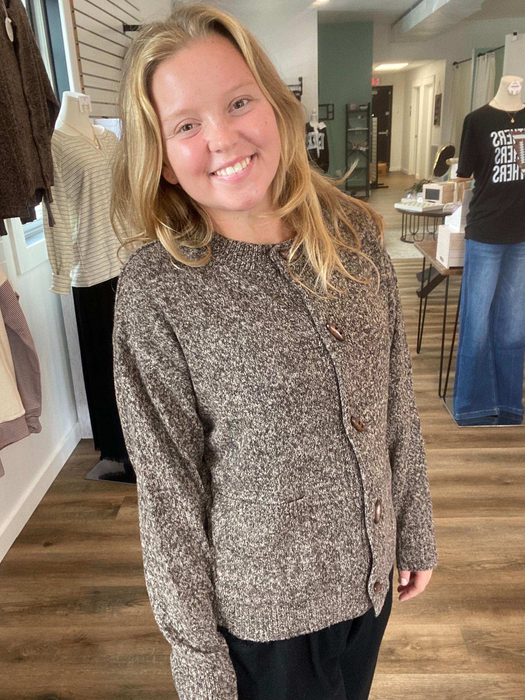 Shop Button Down Sweater Cardigan: Brown- at Ruby Joy Boutique, a Women's Clothing Store in Pickerington, Ohio