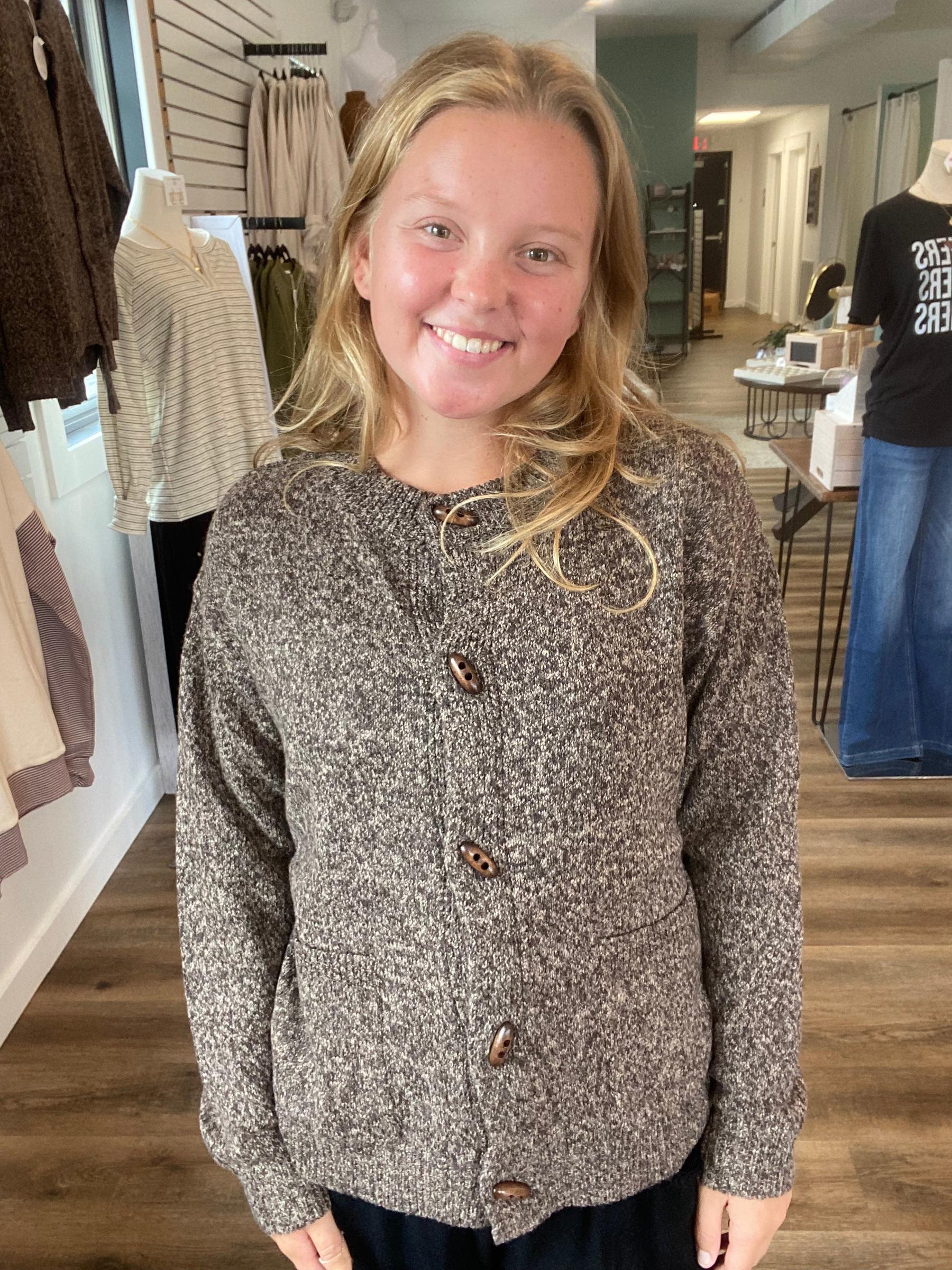 Shop Button Down Sweater Cardigan: Brown- at Ruby Joy Boutique, a Women's Clothing Store in Pickerington, Ohio
