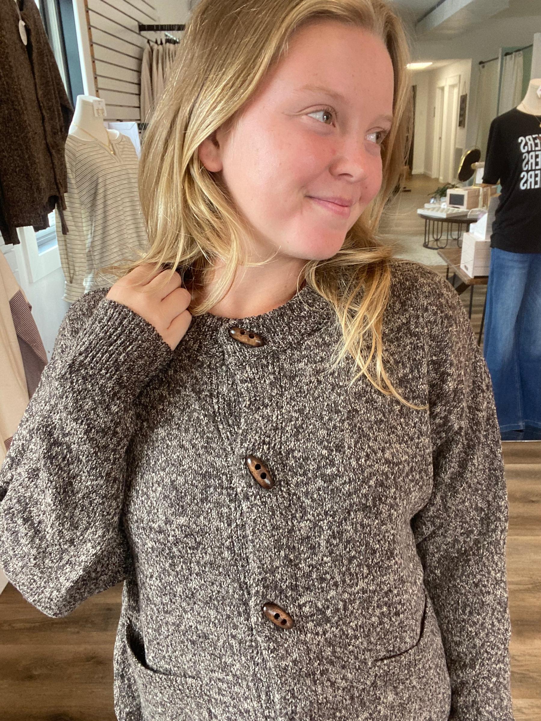 Shop Button Down Sweater Cardigan: Brown- at Ruby Joy Boutique, a Women's Clothing Store in Pickerington, Ohio