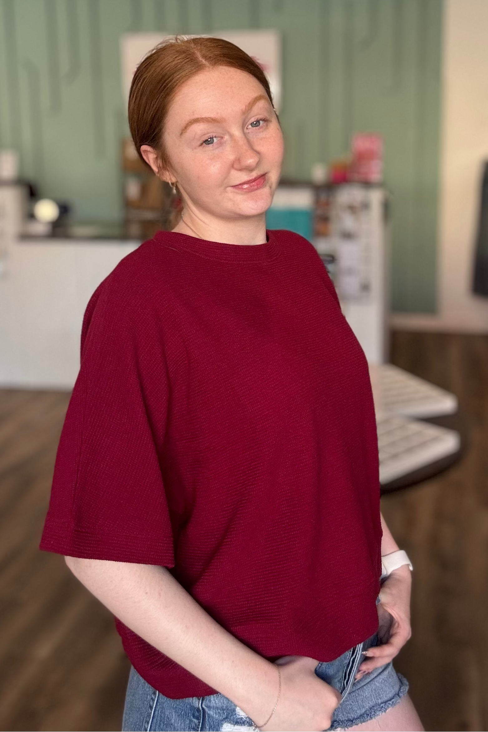 Shop Baby Waffle Knit Boxy Top - Cabernet- at Ruby Joy Boutique, a Women's Clothing Store in Pickerington, Ohio