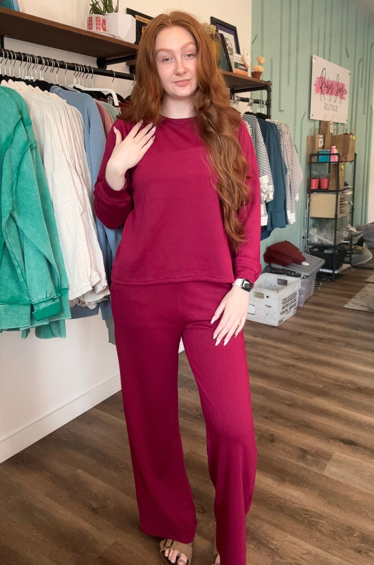 Shop All Day 2 Piece Scuba Set - Cabernet- at Ruby Joy Boutique, a Women's Clothing Store in Pickerington, Ohio