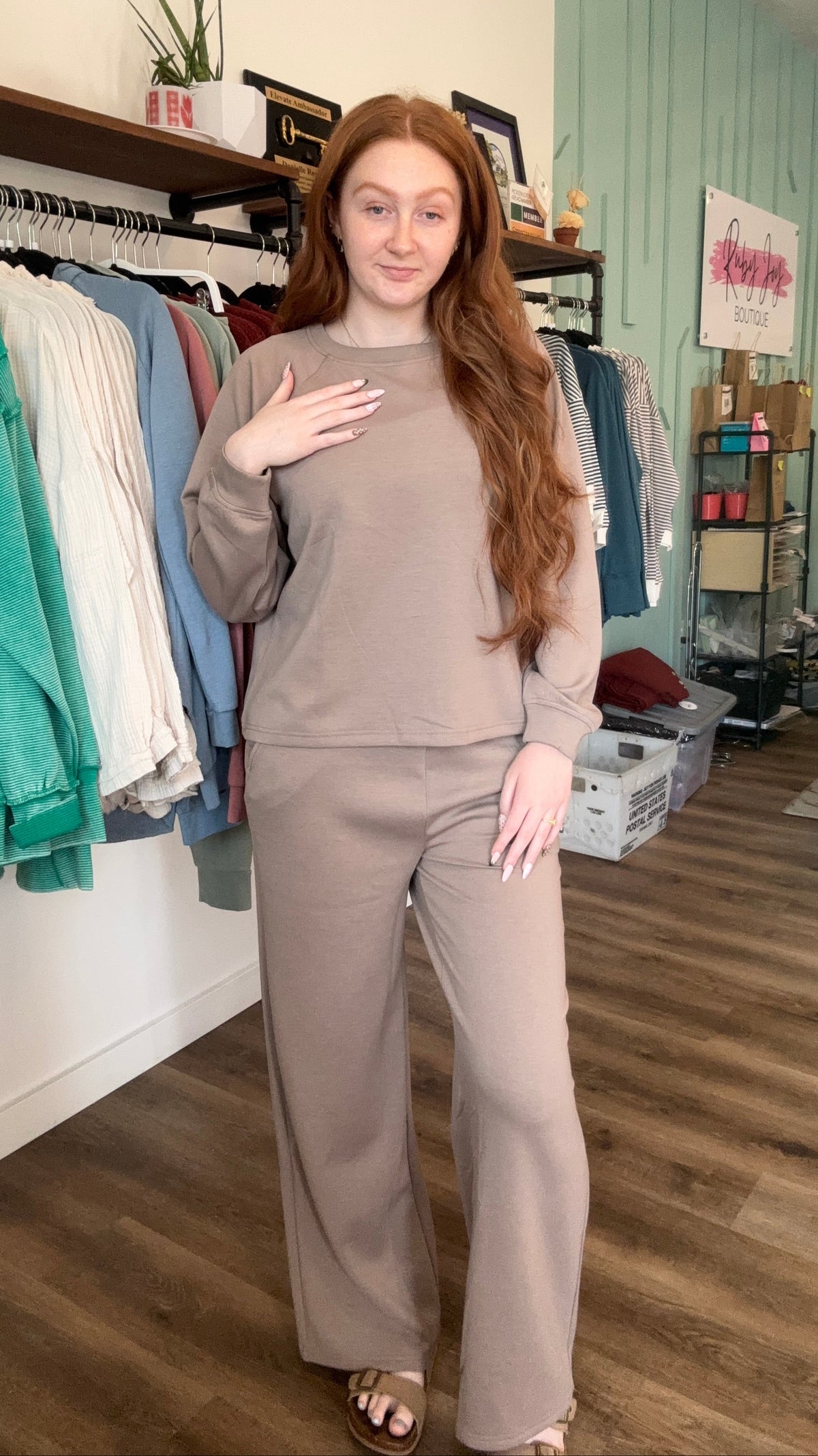 Shop All Day 2 Piece Scuba Set - Cocoa- at Ruby Joy Boutique, a Women's Clothing Store in Pickerington, Ohio