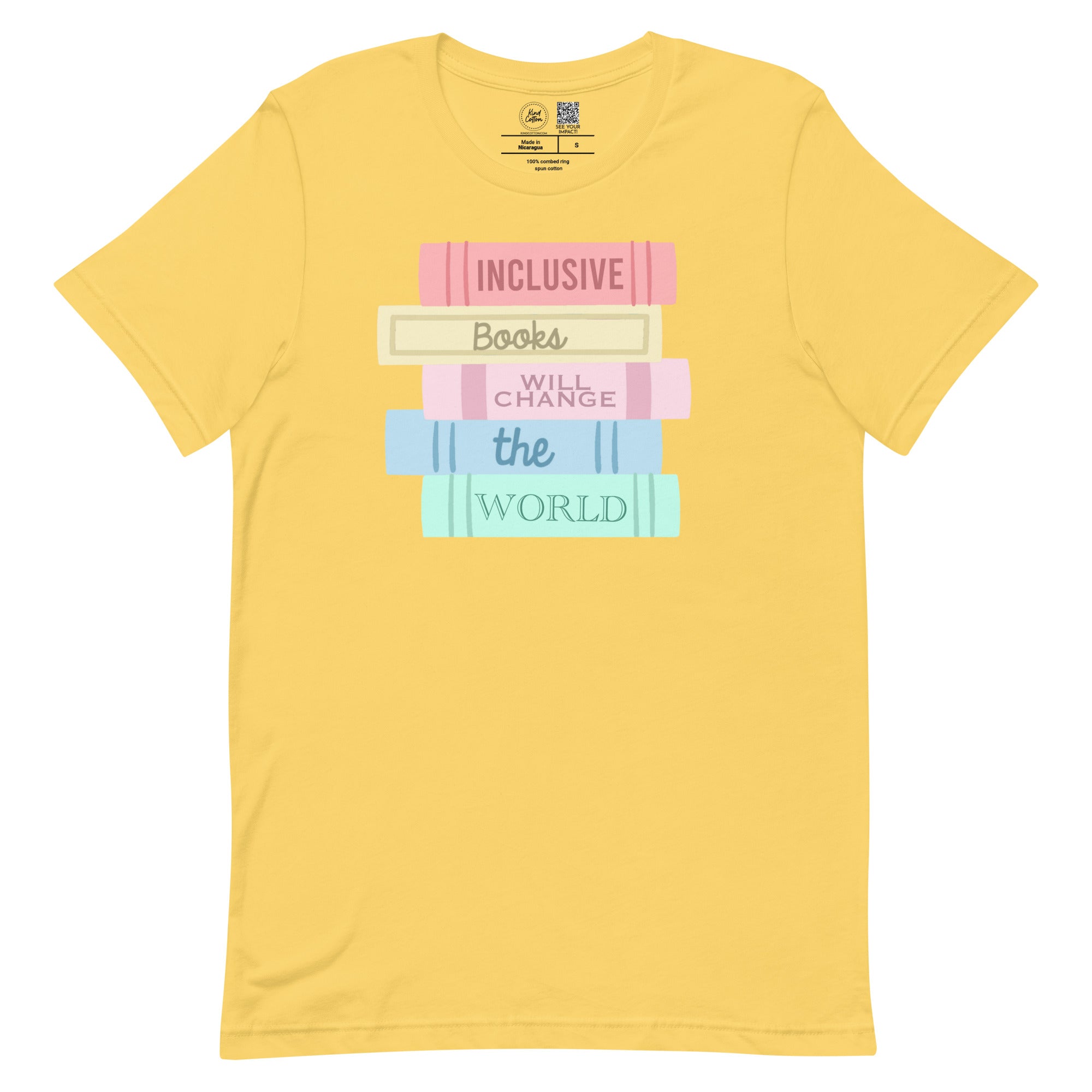 Shop Inclusive Books Stack Classic Tee-Yellow at Ruby Joy Boutique, a Women's Clothing Store in Pickerington, Ohio