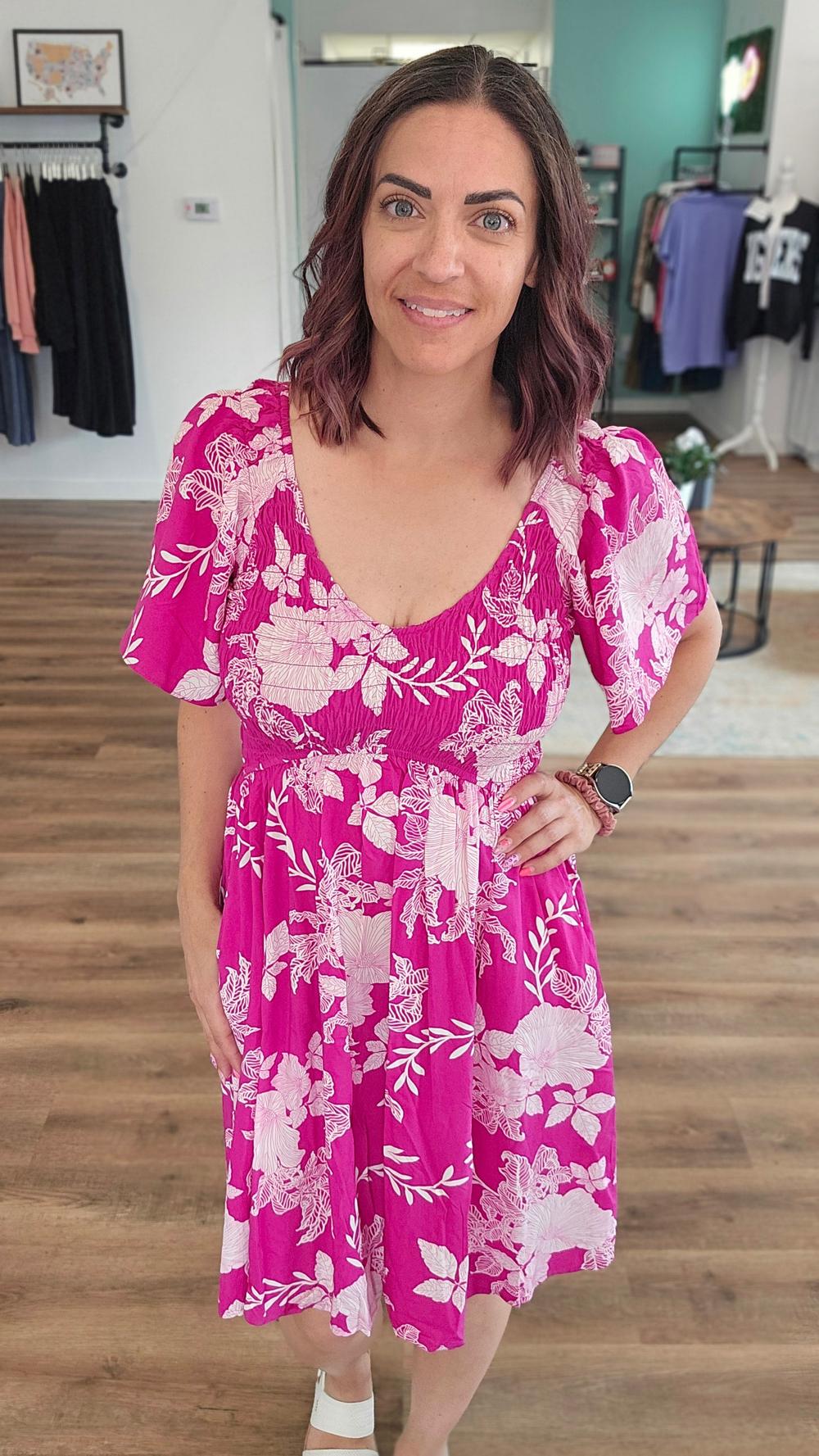 Shop Island Escape Smocked Dress with Pockets - Reversible- at Ruby Joy Boutique, a Women's Clothing Store in Pickerington, Ohio