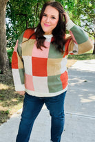 Shop Ivory & Rust Checkered Sweater- at Ruby Joy Boutique, a Women's Clothing Store in Pickerington, Ohio