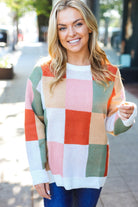 Shop Ivory & Rust Checkered Sweater- at Ruby Joy Boutique, a Women's Clothing Store in Pickerington, Ohio