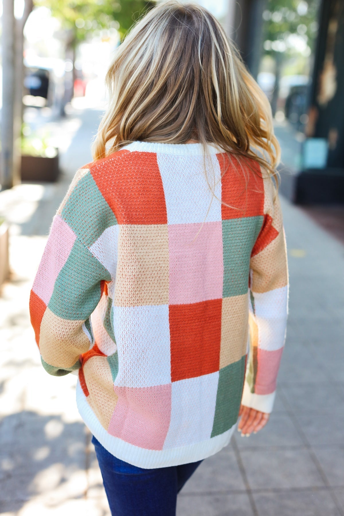 Shop Ivory & Rust Checkered Sweater- at Ruby Joy Boutique, a Women's Clothing Store in Pickerington, Ohio