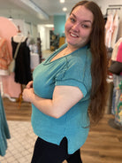 Shop Josie Turquoise Ribbed Tee-Shirts & Tops at Ruby Joy Boutique, a Women's Clothing Store in Pickerington, Ohio