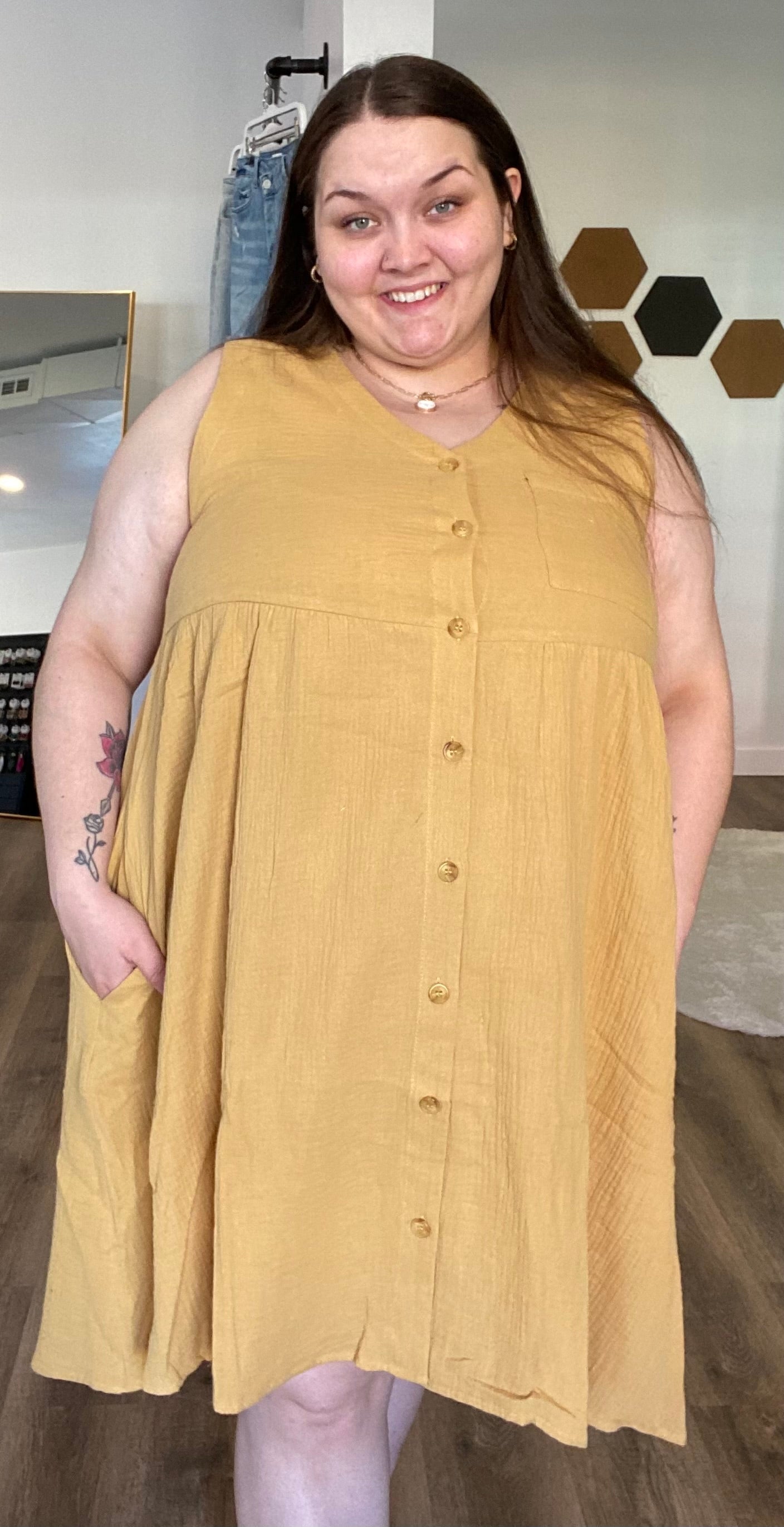 Shop Juniper Button-Down Dress with Pockets-Dresses at Ruby Joy Boutique, a Women's Clothing Store in Pickerington, Ohio