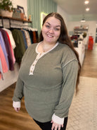 Shop Juniper Henley Top-Shirts & Tops at Ruby Joy Boutique, a Women's Clothing Store in Pickerington, Ohio