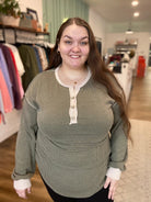 Shop Juniper Henley Top-Shirts & Tops at Ruby Joy Boutique, a Women's Clothing Store in Pickerington, Ohio