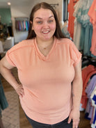 Shop Just Peachy Ribbed Tee-Short Sleeve Top at Ruby Joy Boutique, a Women's Clothing Store in Pickerington, Ohio