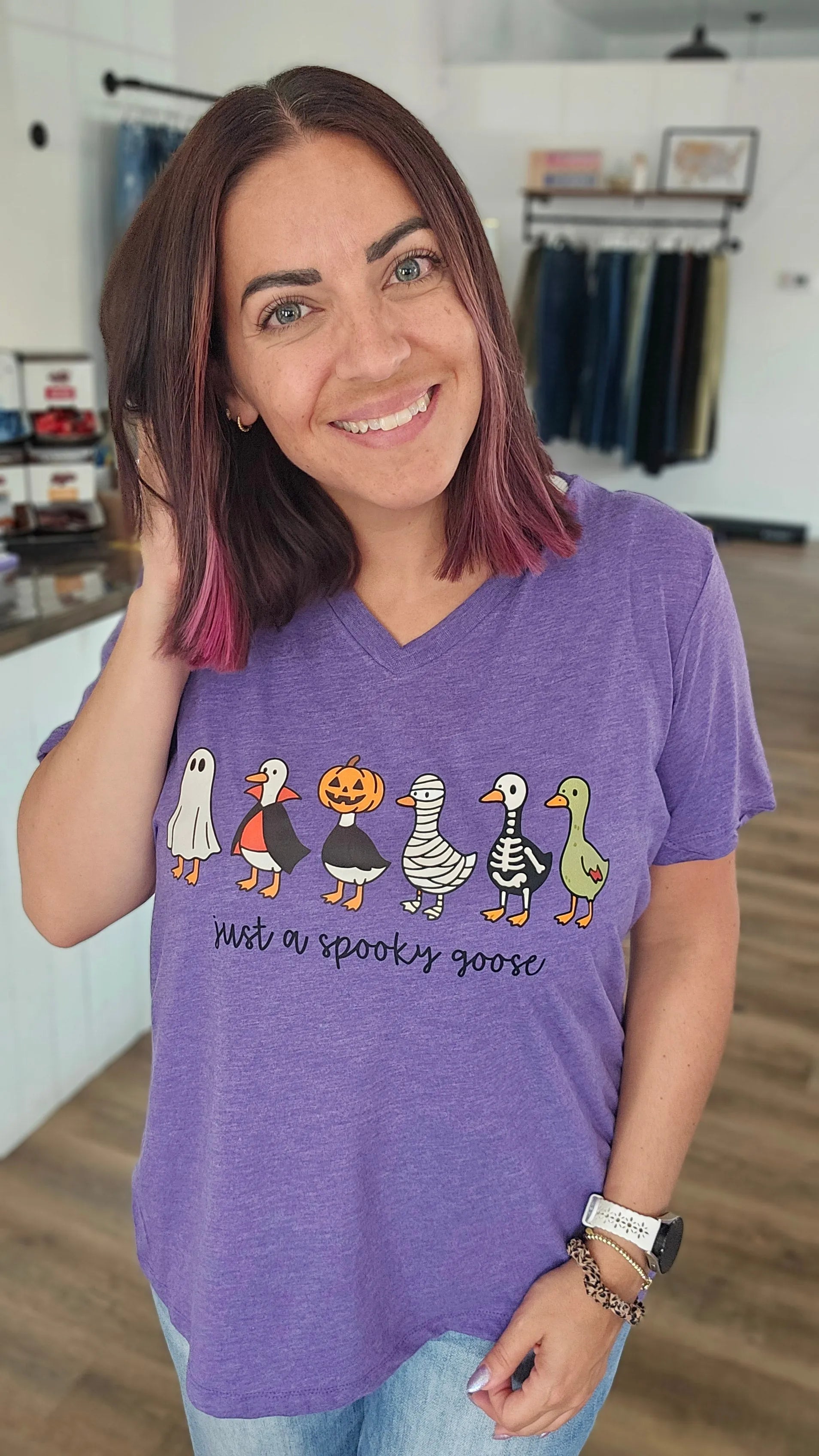 Shop Just a Spooky Goose Halloween Tee- at Ruby Joy Boutique, a Women's Clothing Store in Pickerington, Ohio