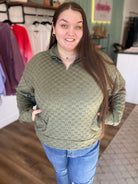 Shop Kali Quarter-Zip Checkered Pullover-Pullover at Ruby Joy Boutique, a Women's Clothing Store in Pickerington, Ohio