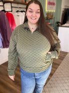 Shop Kali Quarter-Zip Checkered Pullover-Shirts at Ruby Joy Boutique, a Women's Clothing Store in Pickerington, Ohio