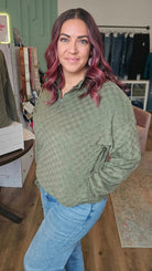 Shop Kali Quarter-Zip Checkered Pullover-Pullover at Ruby Joy Boutique, a Women's Clothing Store in Pickerington, Ohio