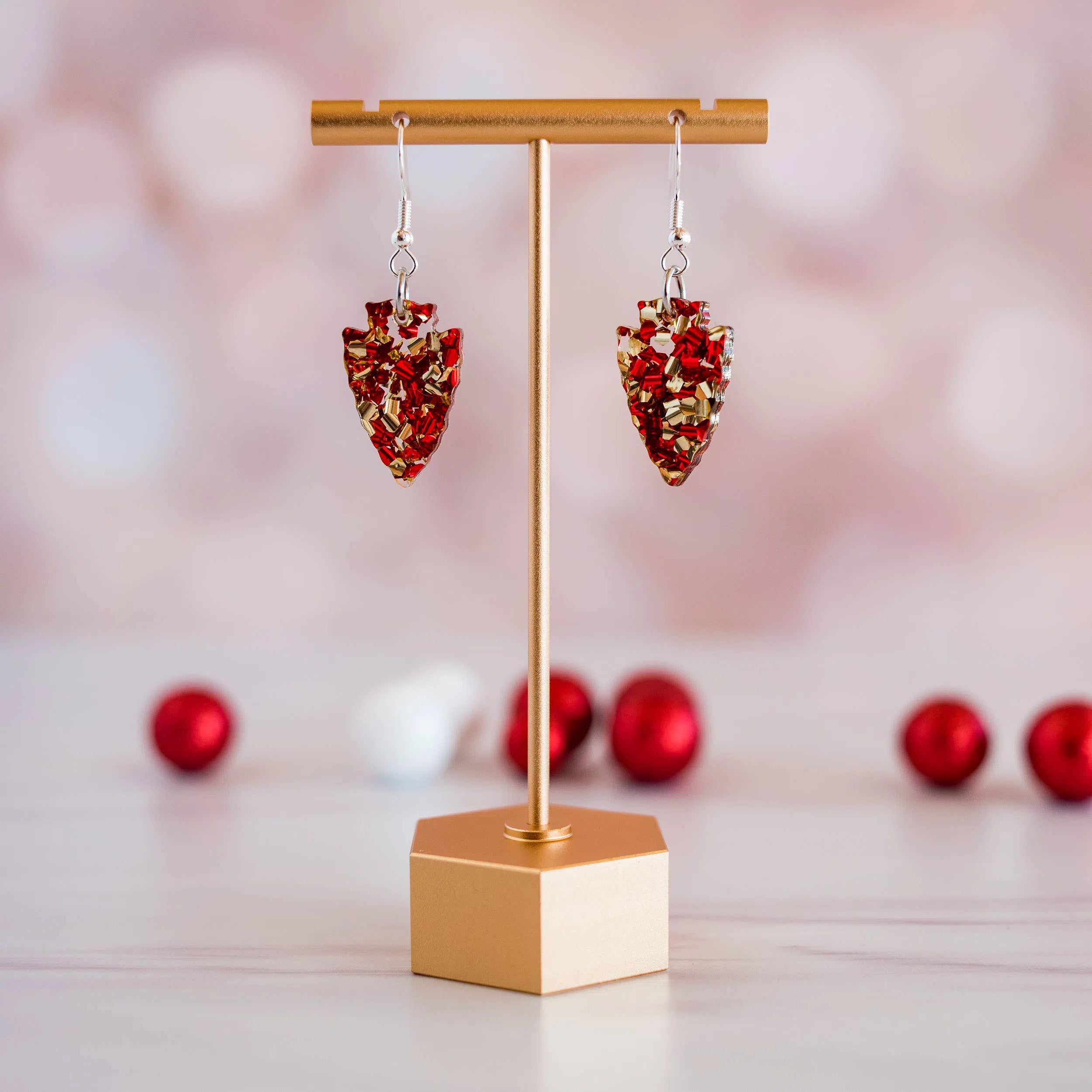 Shop Kansas City Chiefs Petite Chunky Glitter Arrowhead Dangles-Earrings at Ruby Joy Boutique, a Women's Clothing Store in Pickerington, Ohio