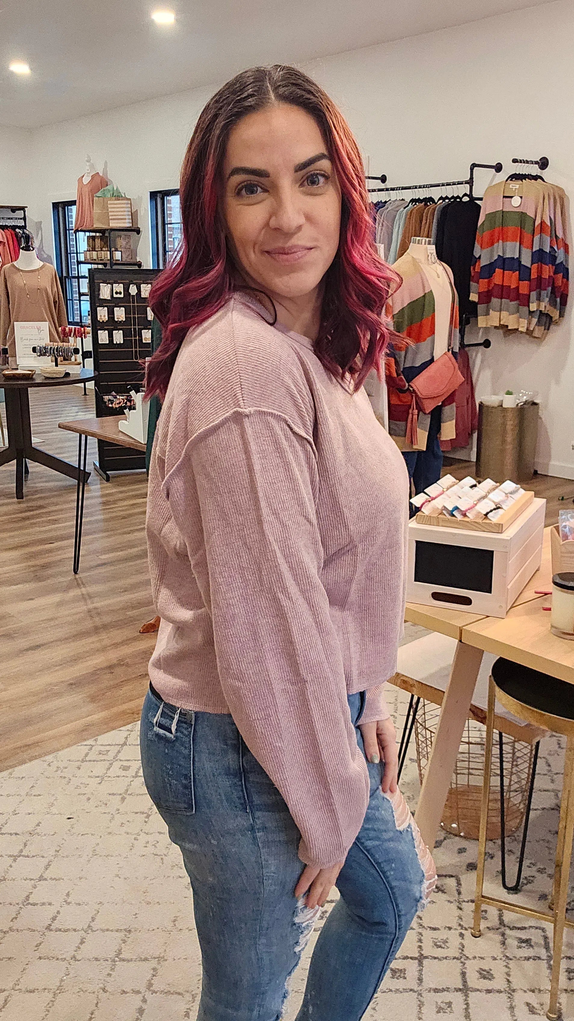 Shop Kayte V-Notch Top-Shirts & Tops at Ruby Joy Boutique, a Women's Clothing Store in Pickerington, Ohio
