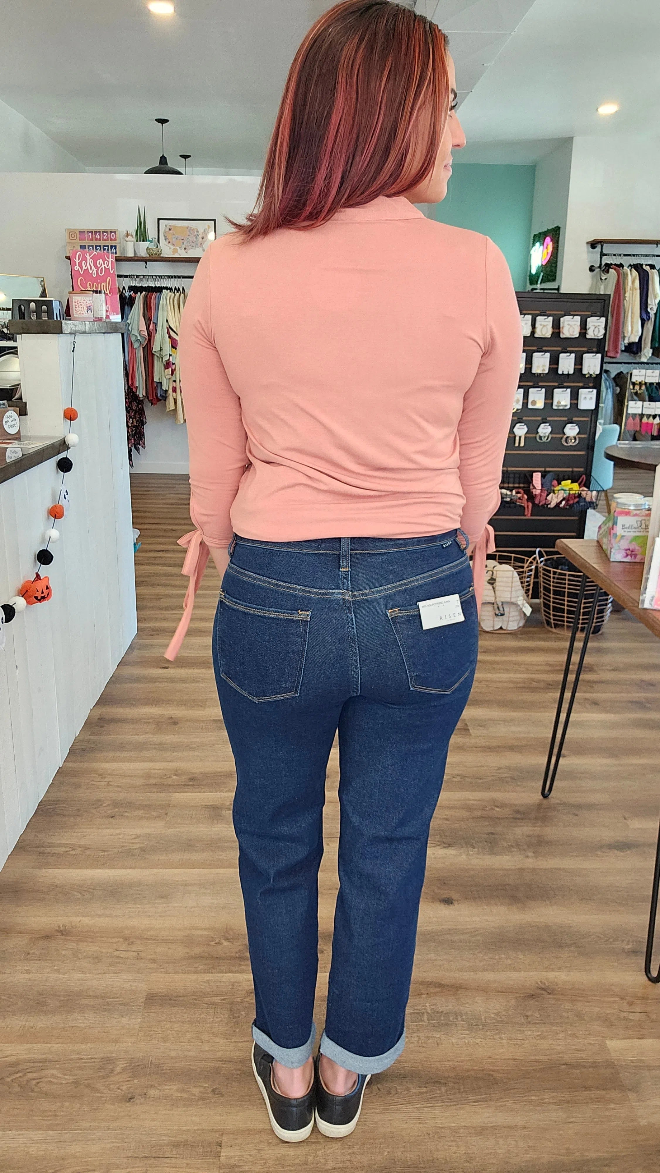 Shop Kelsie Mid-Rise Boyfriend Denim | Risen-Jeans at Ruby Joy Boutique, a Women's Clothing Store in Pickerington, Ohio