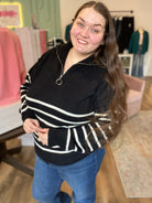 Shop Kiana Quarter-Zip Striped Sweater-Sweater at Ruby Joy Boutique, a Women's Clothing Store in Pickerington, Ohio