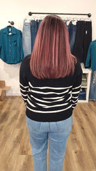 Shop Kiana Quarter-Zip Striped Sweater-Sweater at Ruby Joy Boutique, a Women's Clothing Store in Pickerington, Ohio