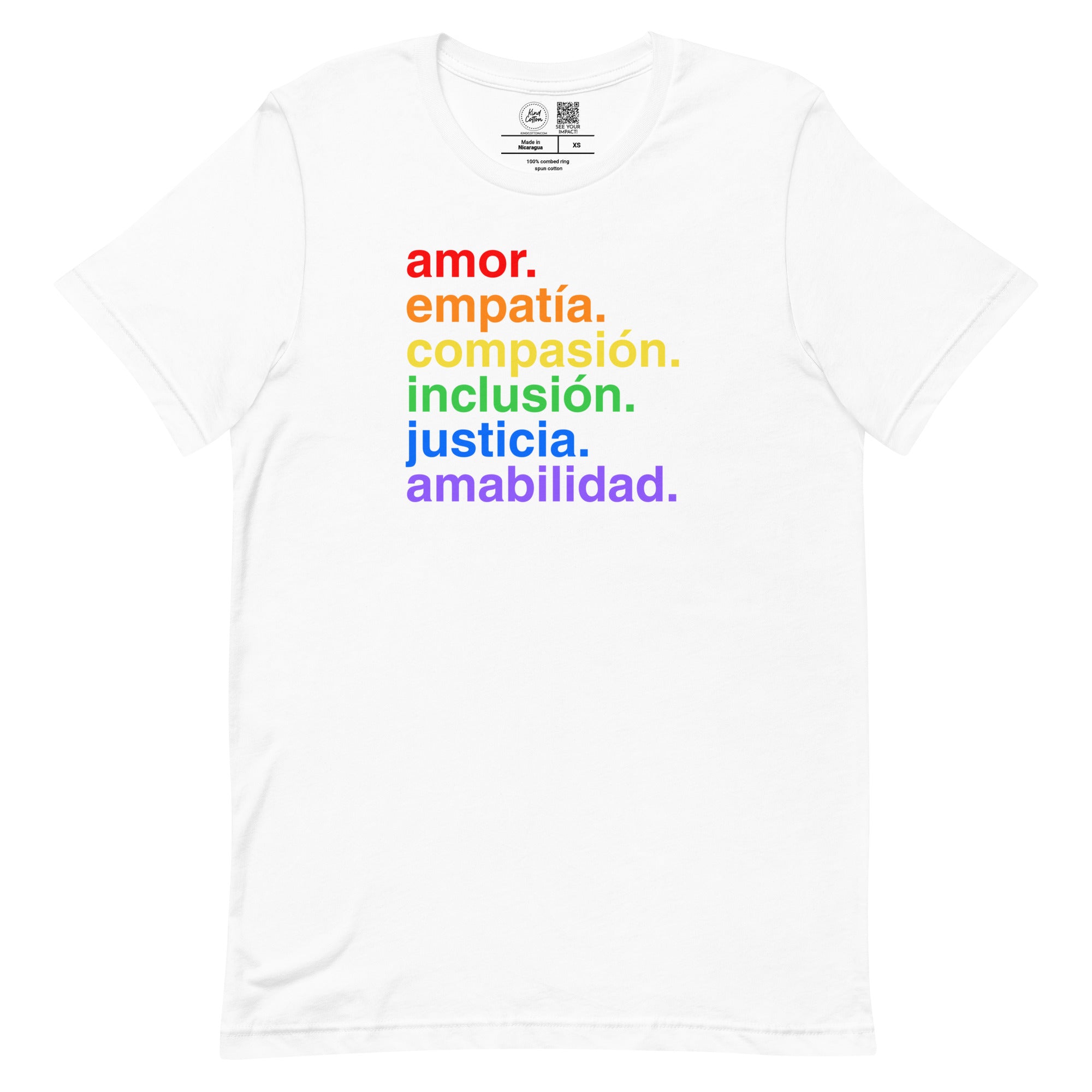Shop 'Kindness Is' Pride en Español Classic Tee | Kind Cotton-White at Ruby Joy Boutique, a Women's Clothing Store in Pickerington, Ohio