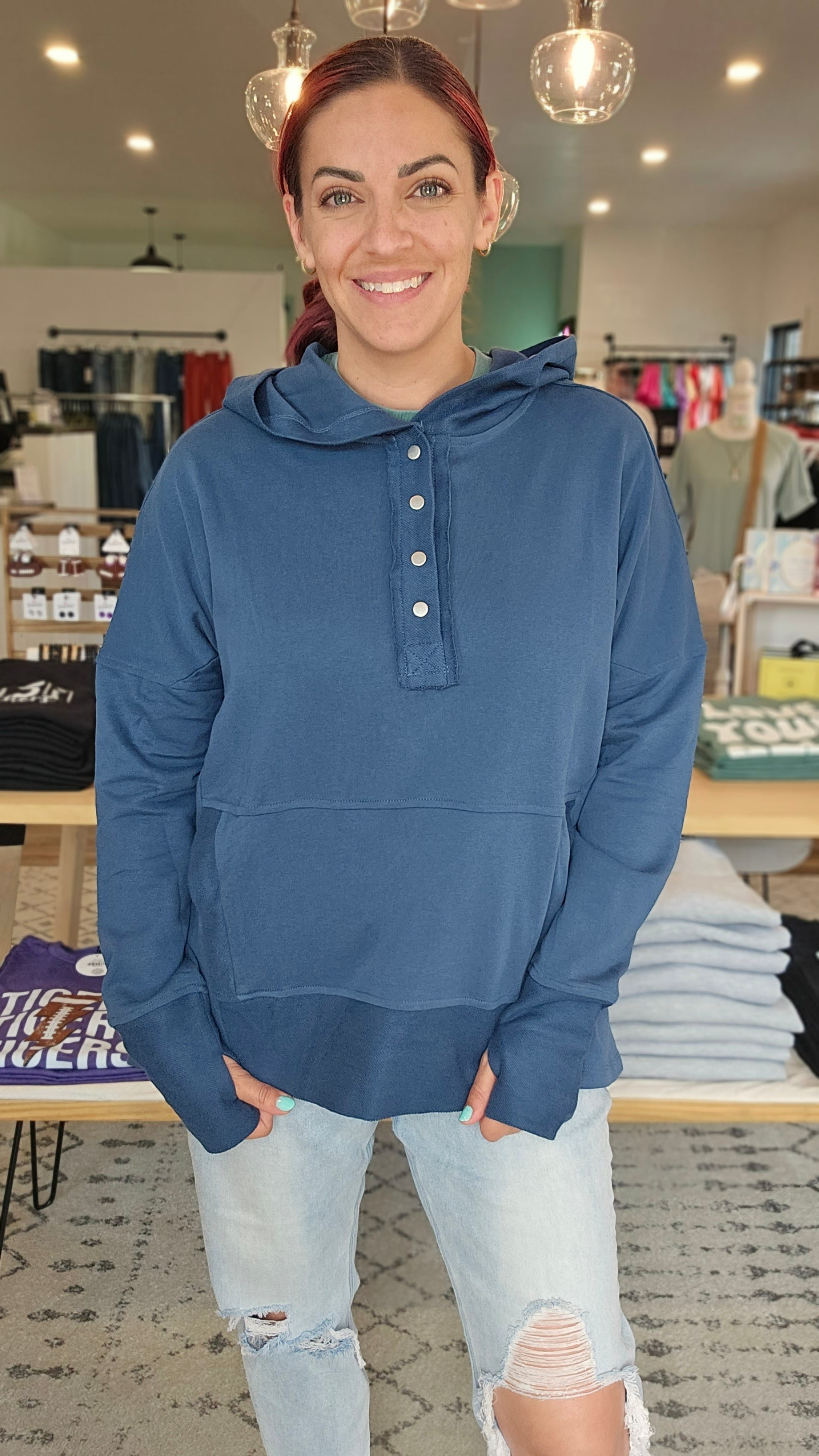 Shop Laila Pullover Hoodie - Teal-Hoodie at Ruby Joy Boutique, a Women's Clothing Store in Pickerington, Ohio