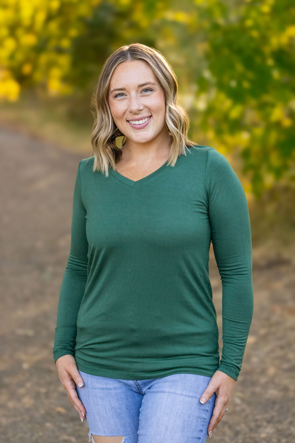 Shop Larissa Long Sleeve - Evergreen-Tops at Ruby Joy Boutique, a Women's Clothing Store in Pickerington, Ohio