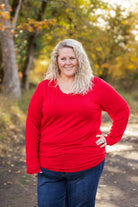 Shop Larissa Long Sleeve - Red-Tops at Ruby Joy Boutique, a Women's Clothing Store in Pickerington, Ohio