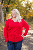 Shop Larissa Long Sleeve - Red-Tops at Ruby Joy Boutique, a Women's Clothing Store in Pickerington, Ohio